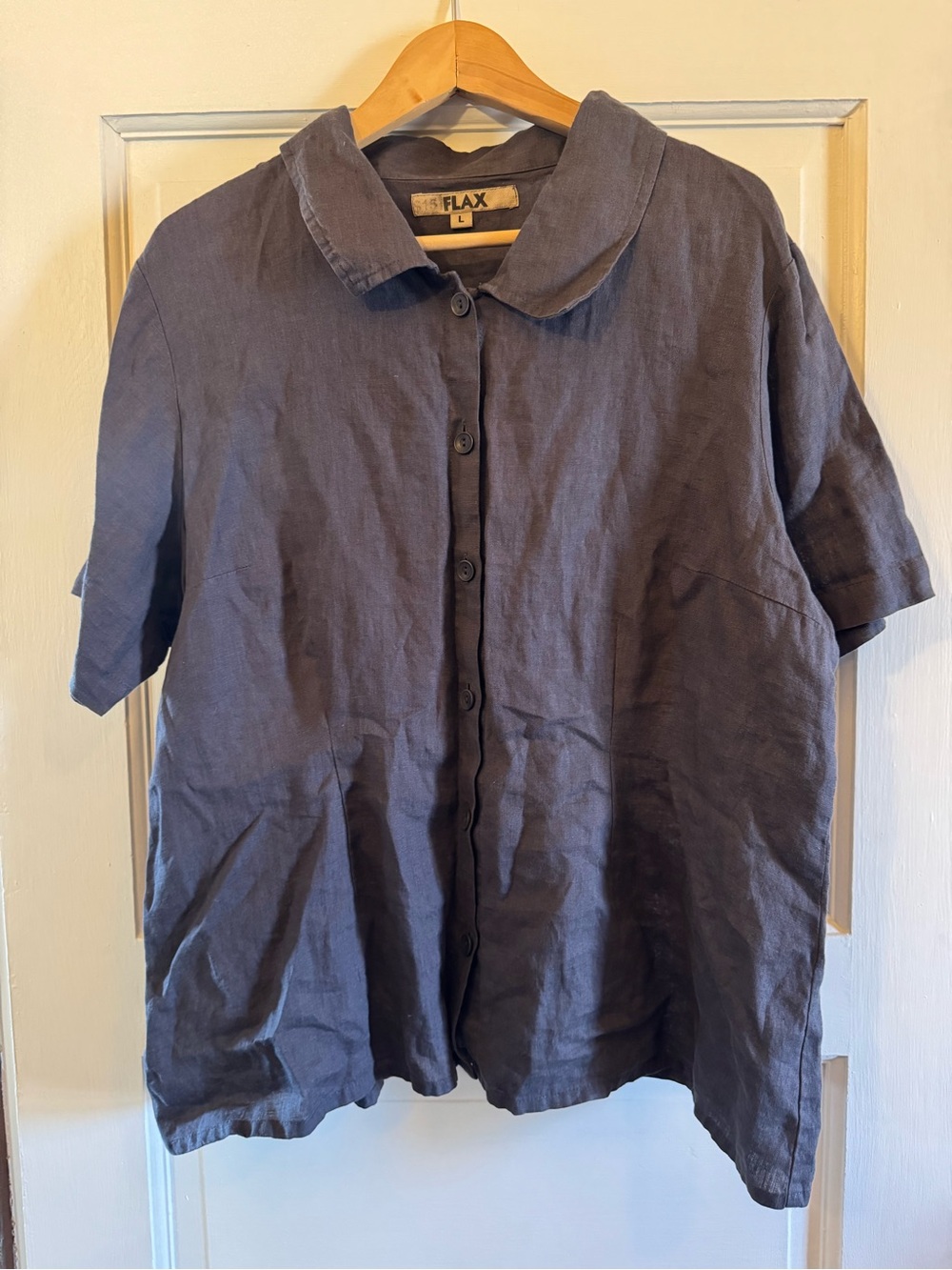 Flax Black / Dark Gray Short Sleeve Linen Button-Front Shirt